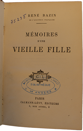 Mémoires d'une vieille fille - Angers UCO 75298